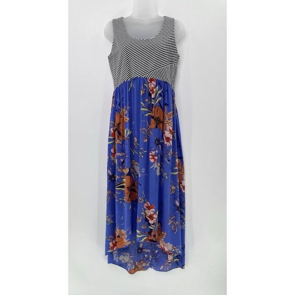 Lilka Anthro Blue Floral‎ Fit & Flare Maxi Hi-Low Sleeveless Boho Dress Sz M - Picture 1 of 10